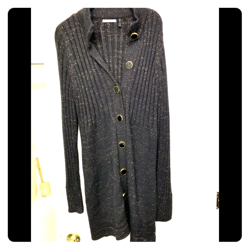 Beautiful long sweater cardigan. Black with gold